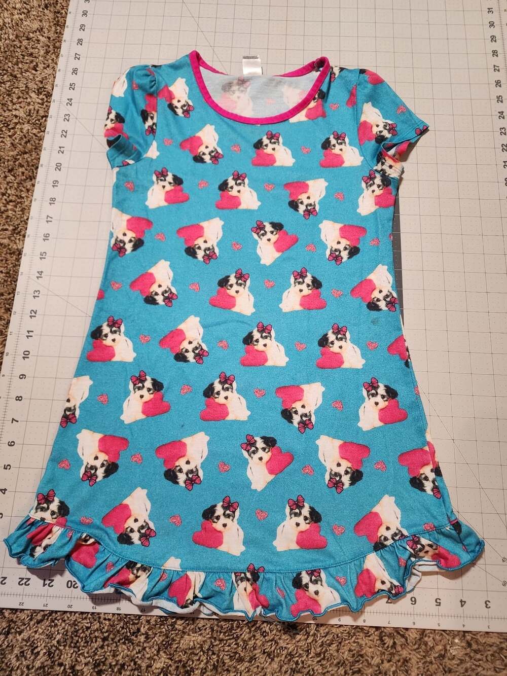 Girls Sleepwear Puppy Dog Heart Print Nightgown Size L 10/12 Blue Pink